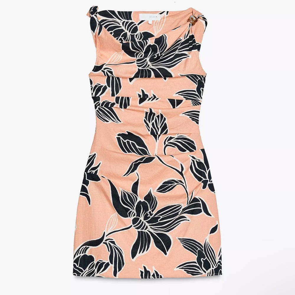 Zara Peach and Black Floral Mini Dress